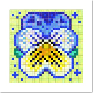 Celestial Blue And Yellow Pansy Pixel Art Posters and Art